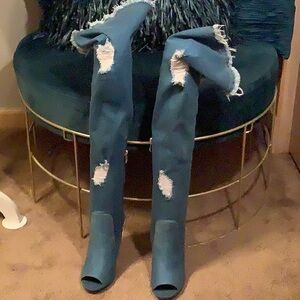 Stylish Blue Denim Over-the-Knee Boots